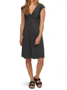 Patagonia Seabrook Bandha Dress Heather Gray Cap Sleeve Twist V Neck - Large